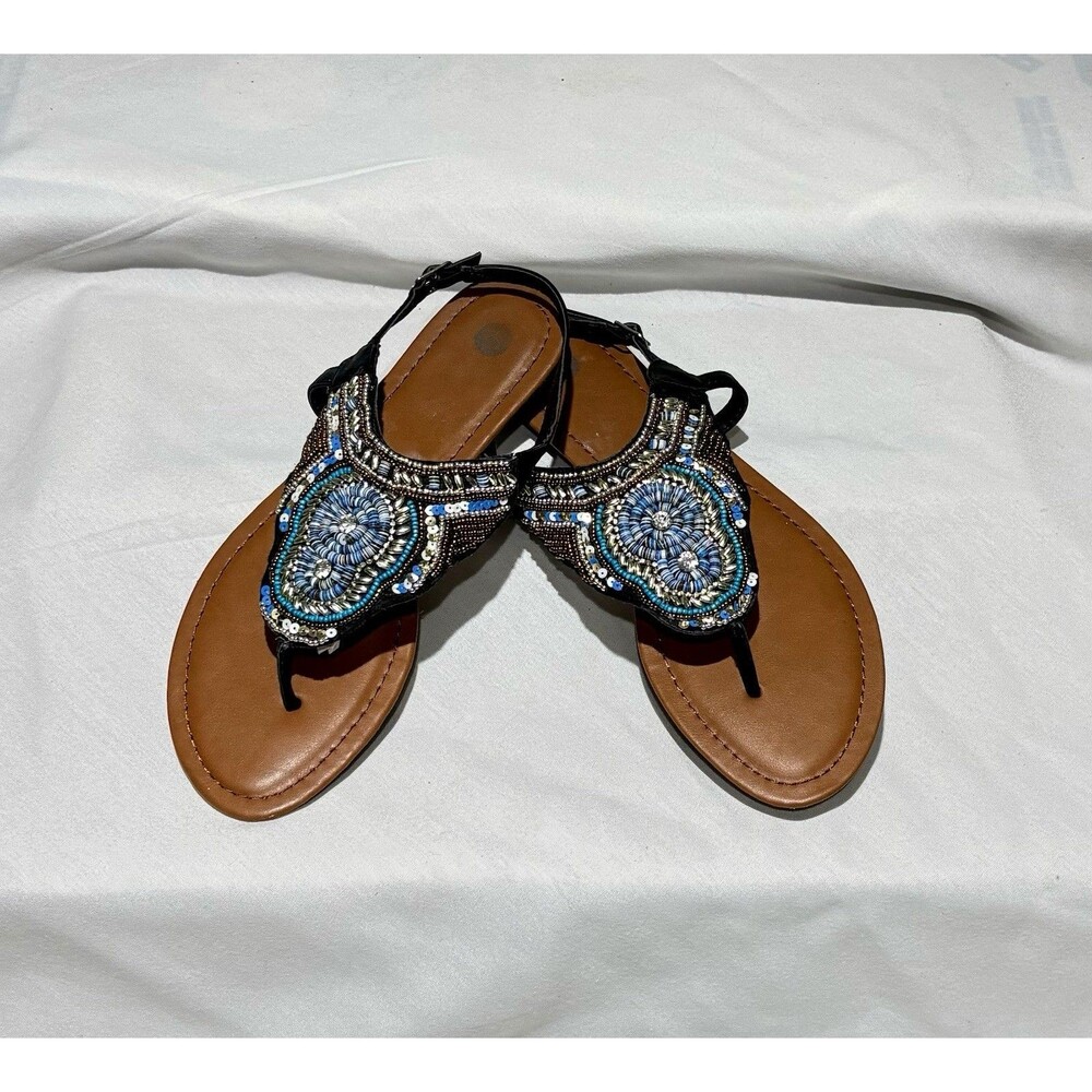 Beaded T-strap flat sandals  Size 8.5